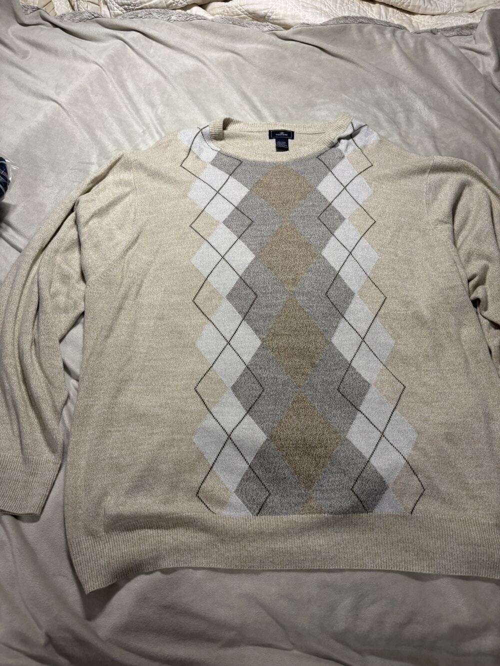 Dockers Men’s Brown Argyle Print Knit Crew Neck Pullover Sweater Size 4XL